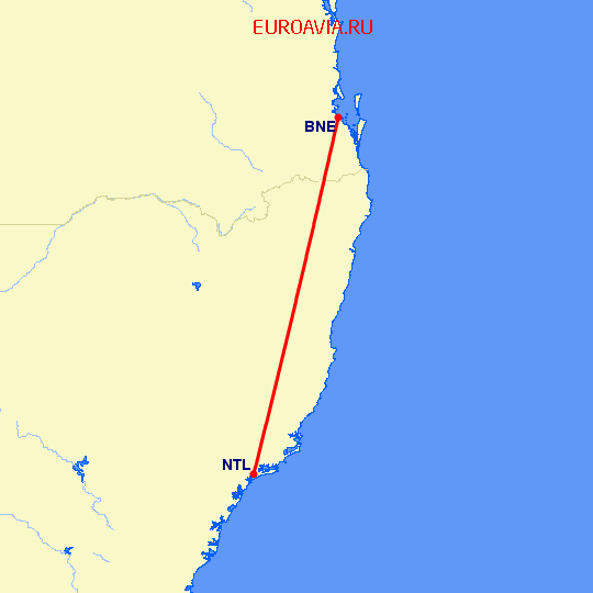 перелет Ньюкасл — Брисбен на карте