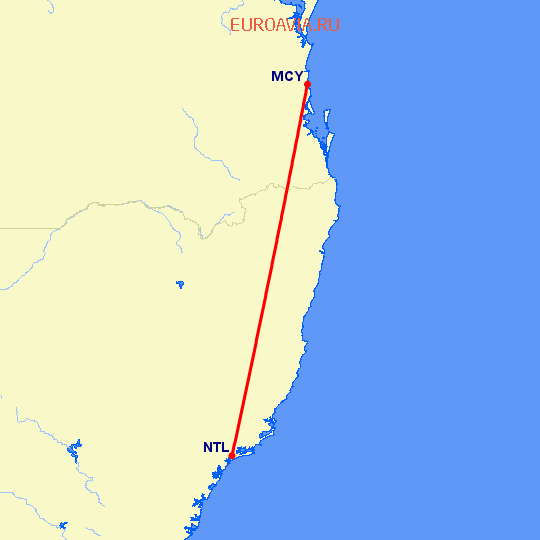 перелет Ньюкасл — Sunshine Coast на карте