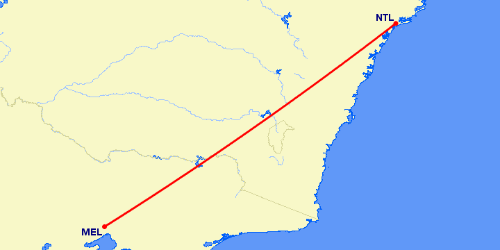перелет Ньюкасл — Мельбурн на карте