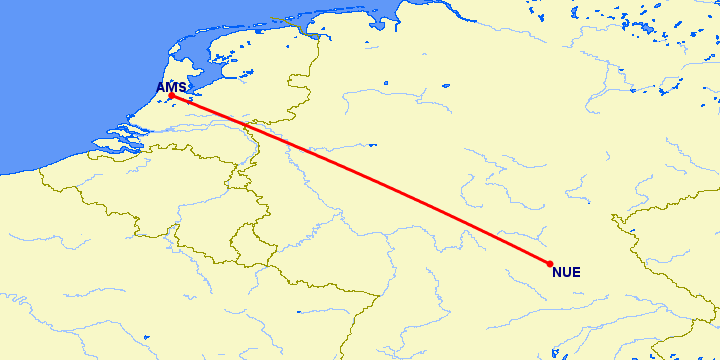 перелет Нюремберг — Амстердам на карте