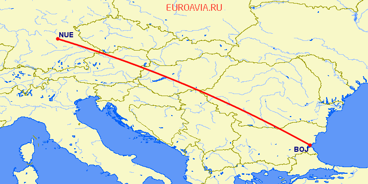 перелет Нюремберг — Бургас на карте