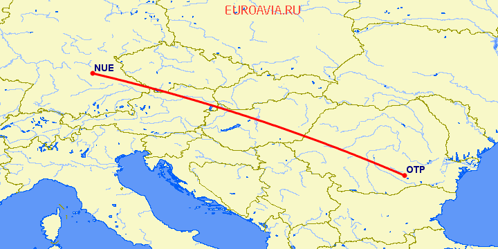 перелет Нюремберг — Бухарест на карте