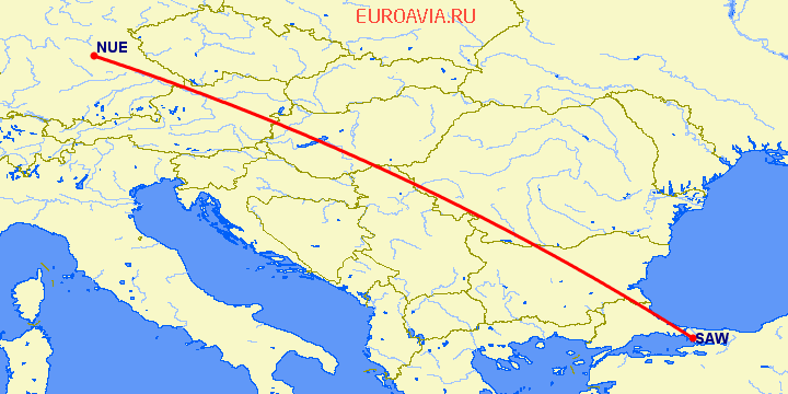 перелет Нюремберг — Стамбул на карте