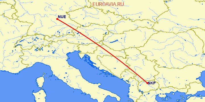 перелет Нюремберг — Скопье на карте