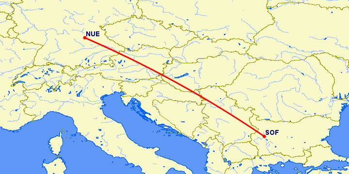 перелет Нюремберг — София на карте