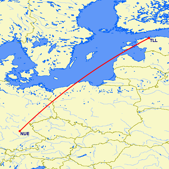 перелет Нюремберг — Таллин на карте