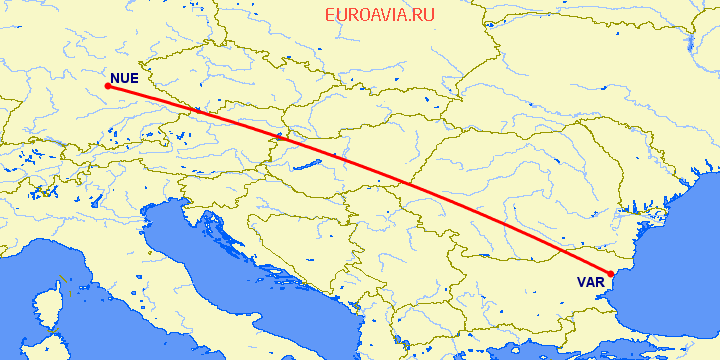 перелет Нюремберг — Варна на карте