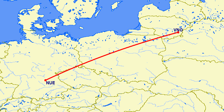 перелет Нюремберг — Вильнюс на карте