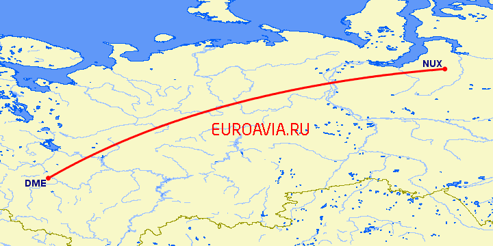 перелет Новый Уренгой — Москва на карте