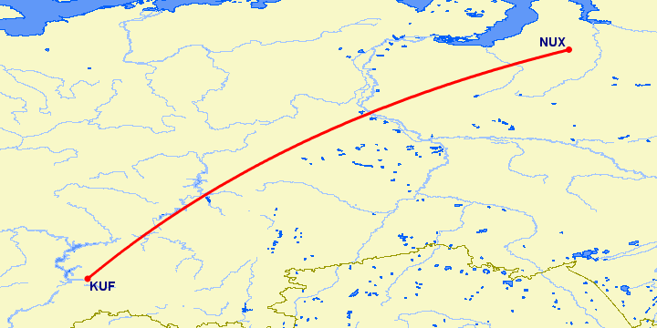 перелет Новый Уренгой — Самара на карте