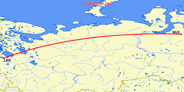 перелет Новый Уренгой — Санкт Петербург на карте