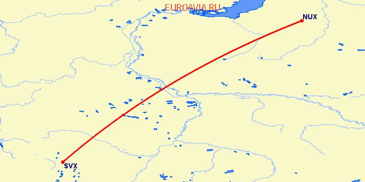 перелет Новый Уренгой — Екатеринбург на карте