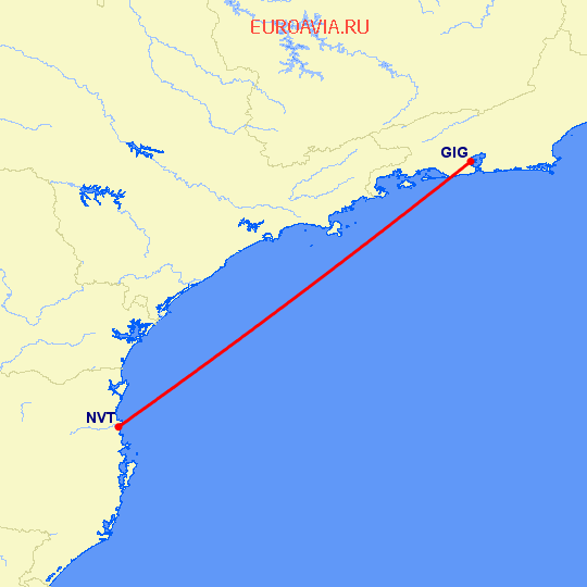 перелет Навегантес — Рио-де-Жанейро на карте