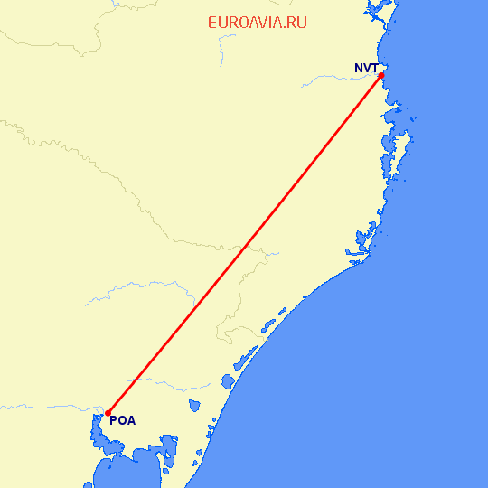 перелет Навегантес — Порто Алегре на карте