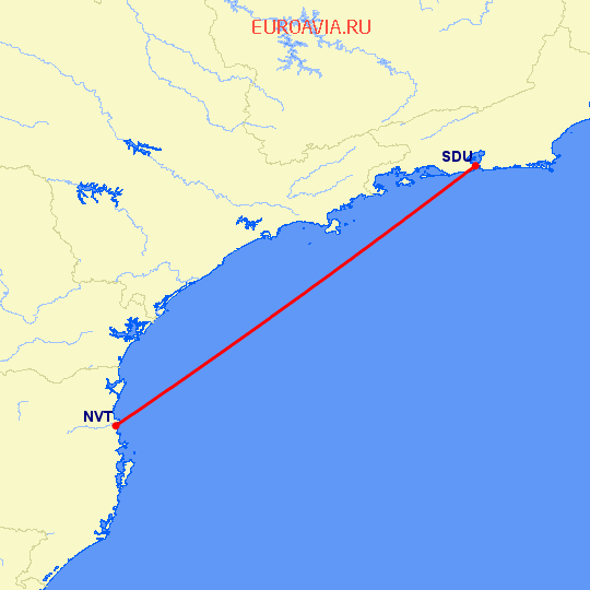 перелет Навегантес — Рио Де Жанейро на карте