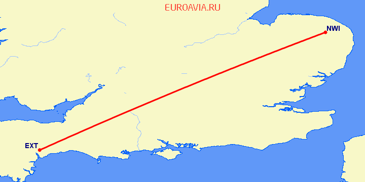 перелет Норвич — Эксетер на карте