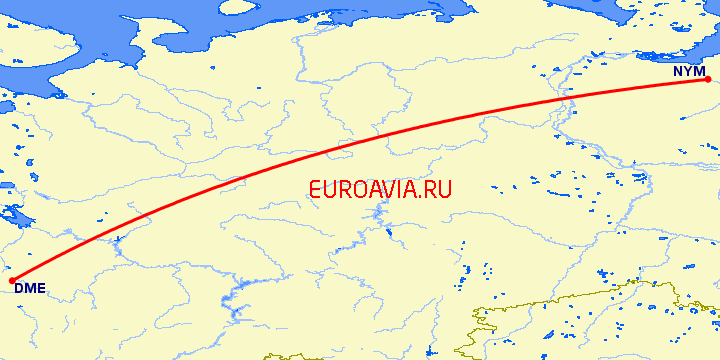 перелет Надым — Москва на карте