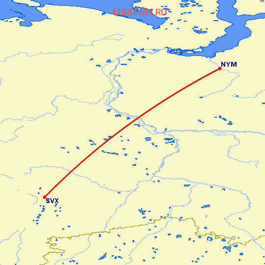 перелет Надым — Екатеринбург на карте