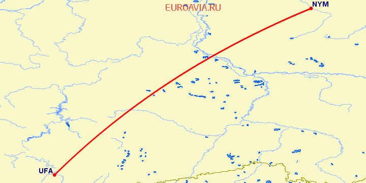 перелет Надым — Уфа на карте
