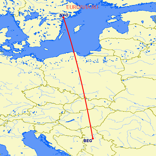 перелет Стокгольм — Белград на карте