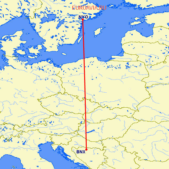перелет Стокгольм — Баня Лука на карте