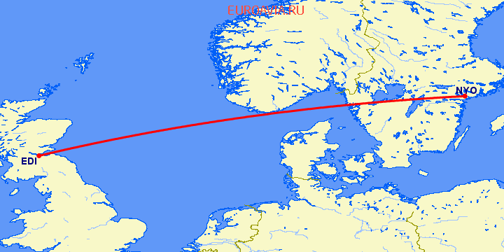 перелет Стокгольм — Эдинбург на карте