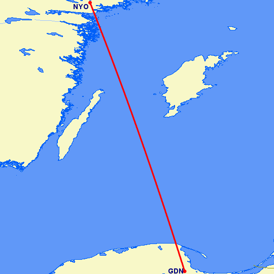 перелет Стокгольм — Гданьск на карте