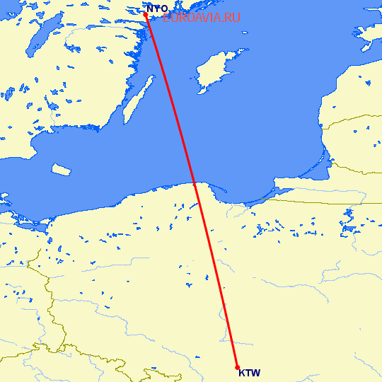 перелет Стокгольм — Катовице на карте