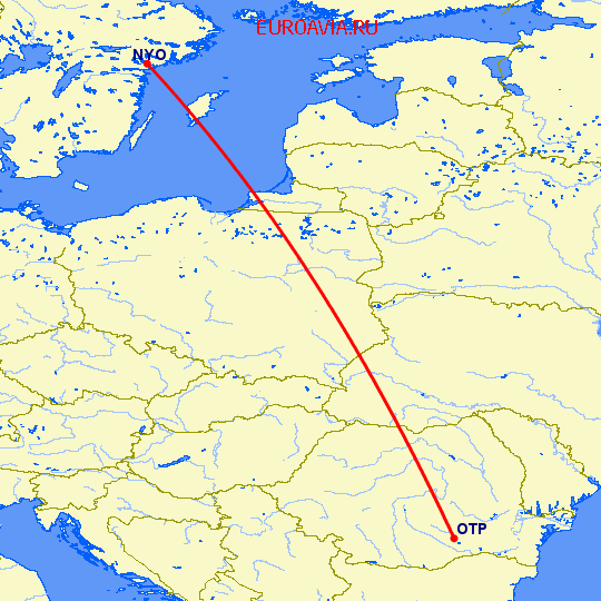 перелет Стокгольм — Бухарест на карте