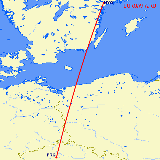перелет Стокгольм — Прага на карте