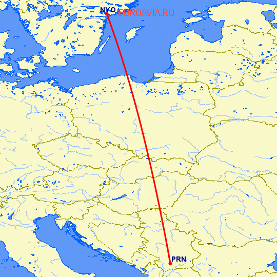 перелет Стокгольм — Приштина на карте