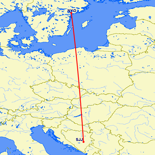 перелет Стокгольм — Сараево на карте