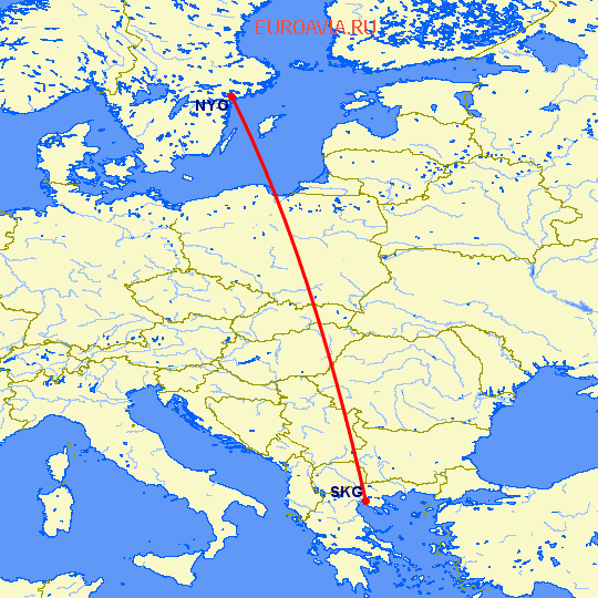 перелет Стокгольм — Салоники на карте