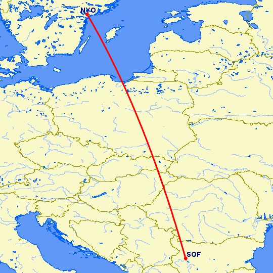 перелет Стокгольм — София на карте
