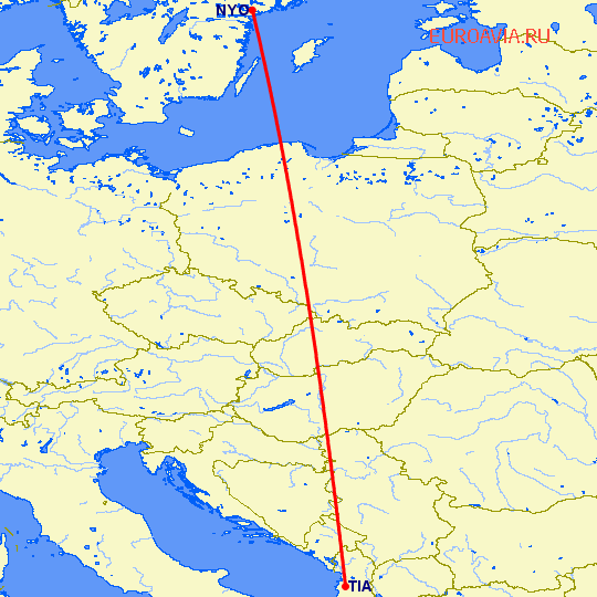 перелет Стокгольм — Тирана на карте