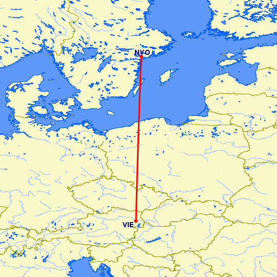 перелет Стокгольм — Вена на карте