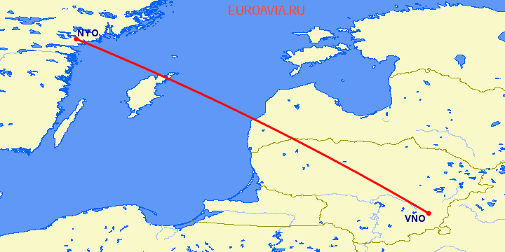перелет Стокгольм — Вильнюс на карте