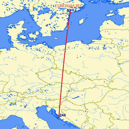 перелет Стокгольм — Задар на карте