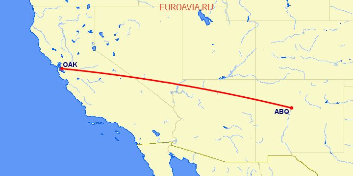 перелет Окленд — Альбукерке на карте