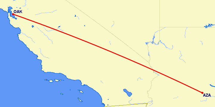 перелет Окленд — Финикс на карте