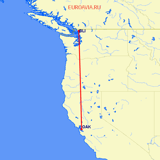 перелет Окленд — Беллингхэм на карте