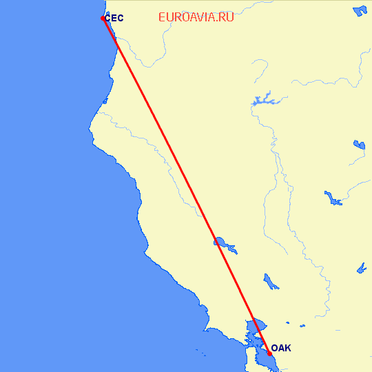перелет Окленд — Crescent City на карте