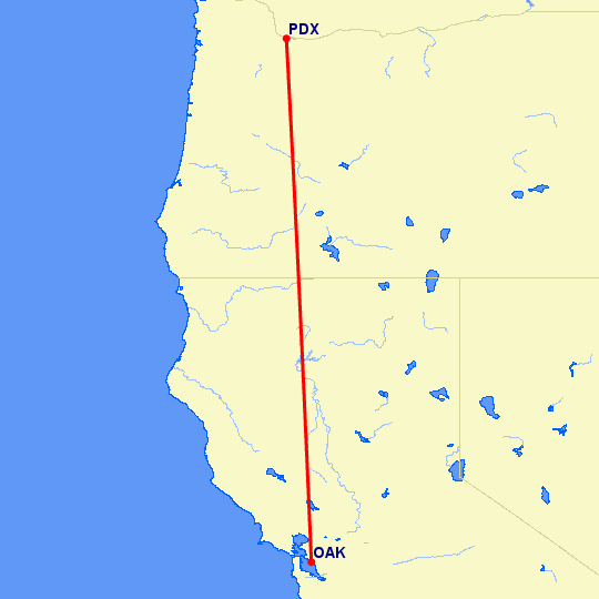 перелет Окленд — Портленд на карте