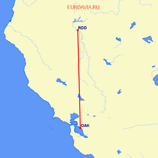 перелет Окленд — Redding на карте