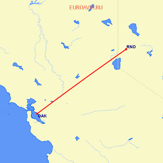 перелет Окленд — Рино на карте