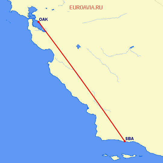перелет Окленд — Санта Барбара на карте