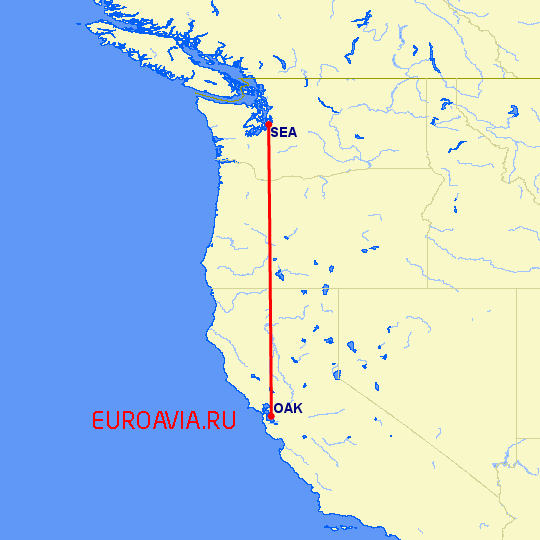перелет Окленд — Сиэтл на карте