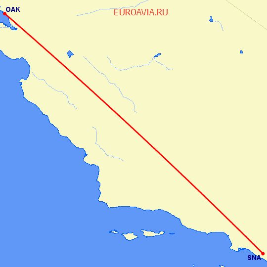 перелет Окленд — Санта Ана на карте