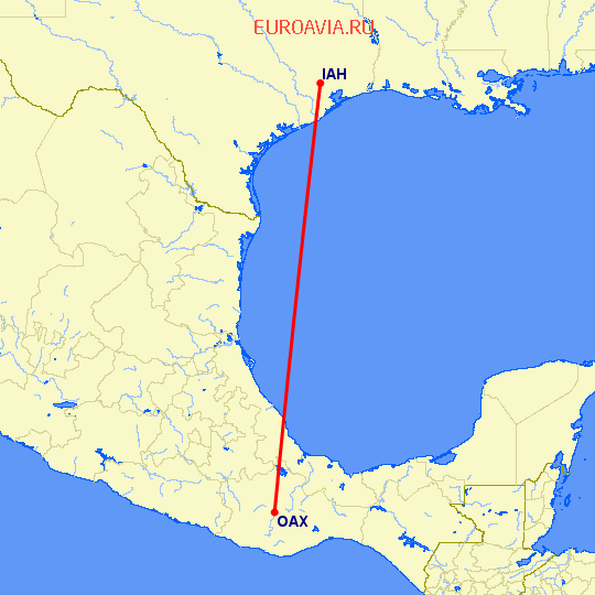 перелет Оксака — Хьюстон на карте