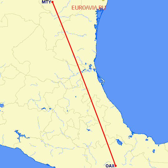 перелет Оксака — Монтеррей на карте